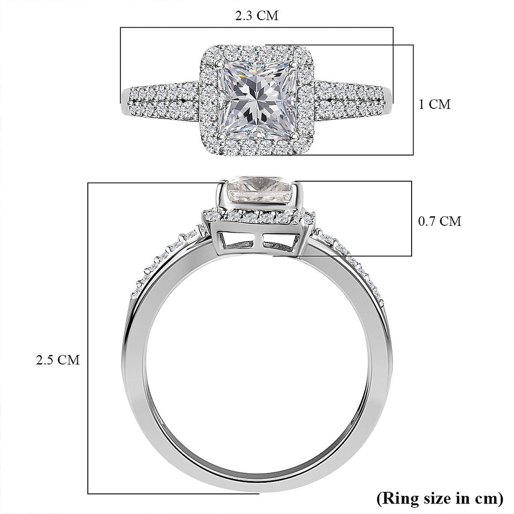 Moissanite Ring in Platinum Overlay Sterling Silver 1.58 Ct.
