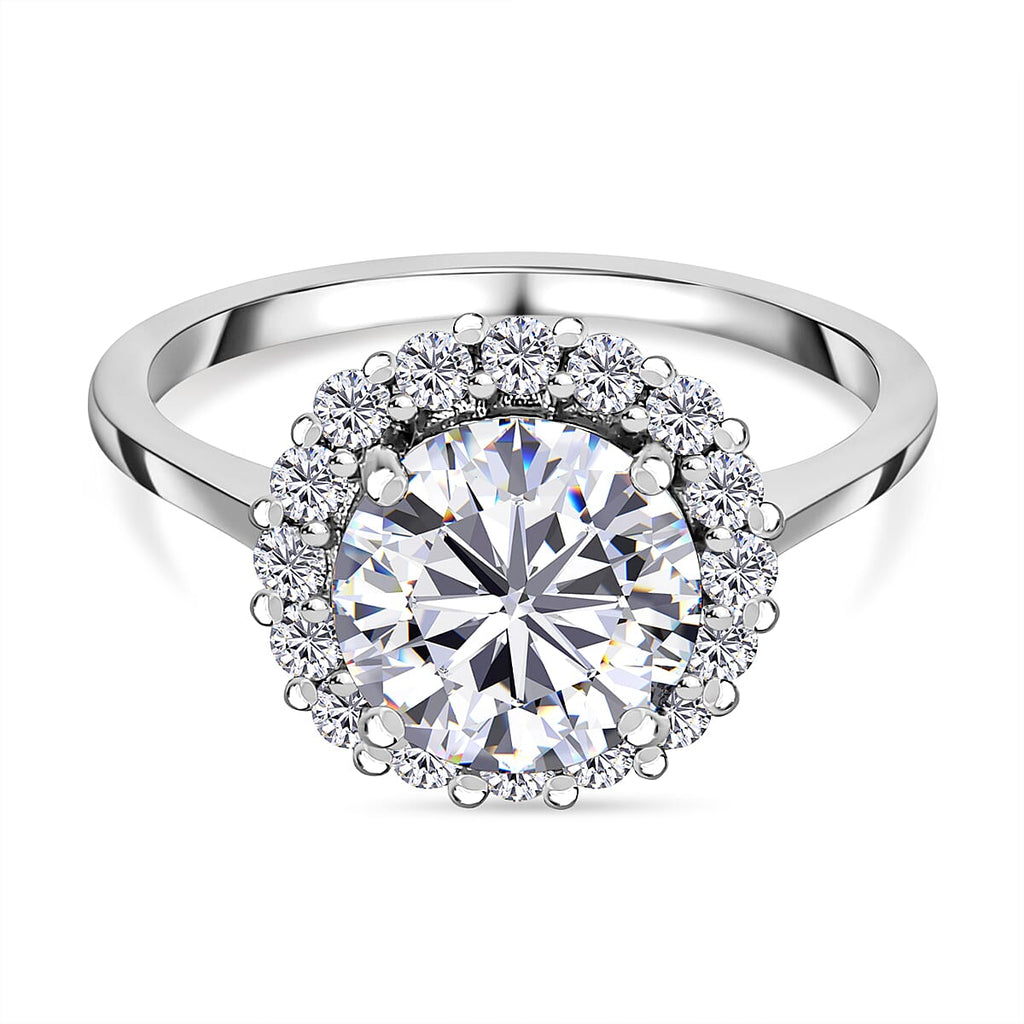 European Cut Moissanite Ring in Platinum Overlay Sterling Silver 2.46 Ct.