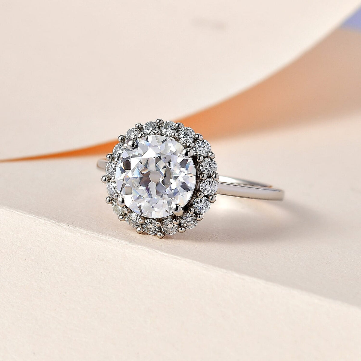 European Cut Moissanite Ring in Platinum Overlay Sterling Silver 2.46 Ct. 7536352 1