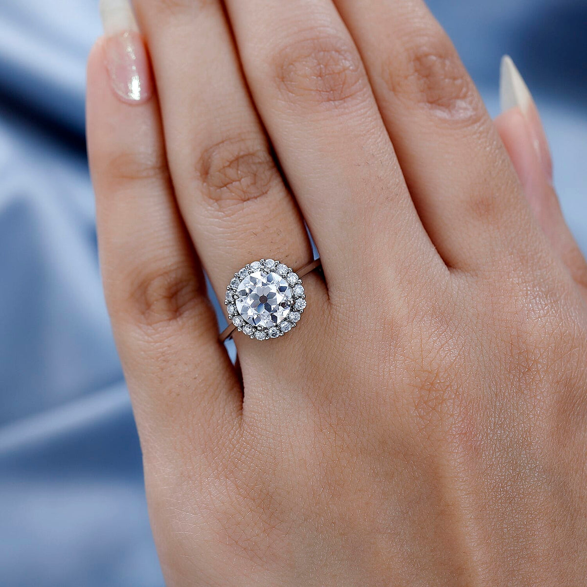 European Cut Moissanite Ring in Platinum Overlay Sterling Silver 2.46 Ct. 7536352 2