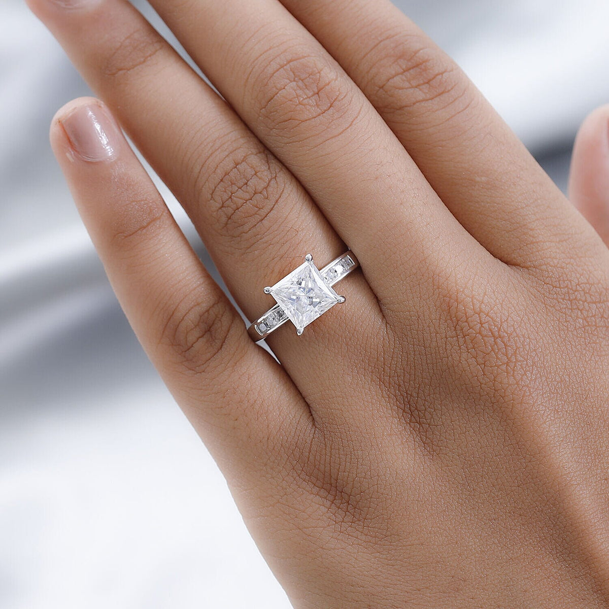Moissanite Ring in Platinum Overlay Sterling Silver 3.00 Ct. 7322292 4
