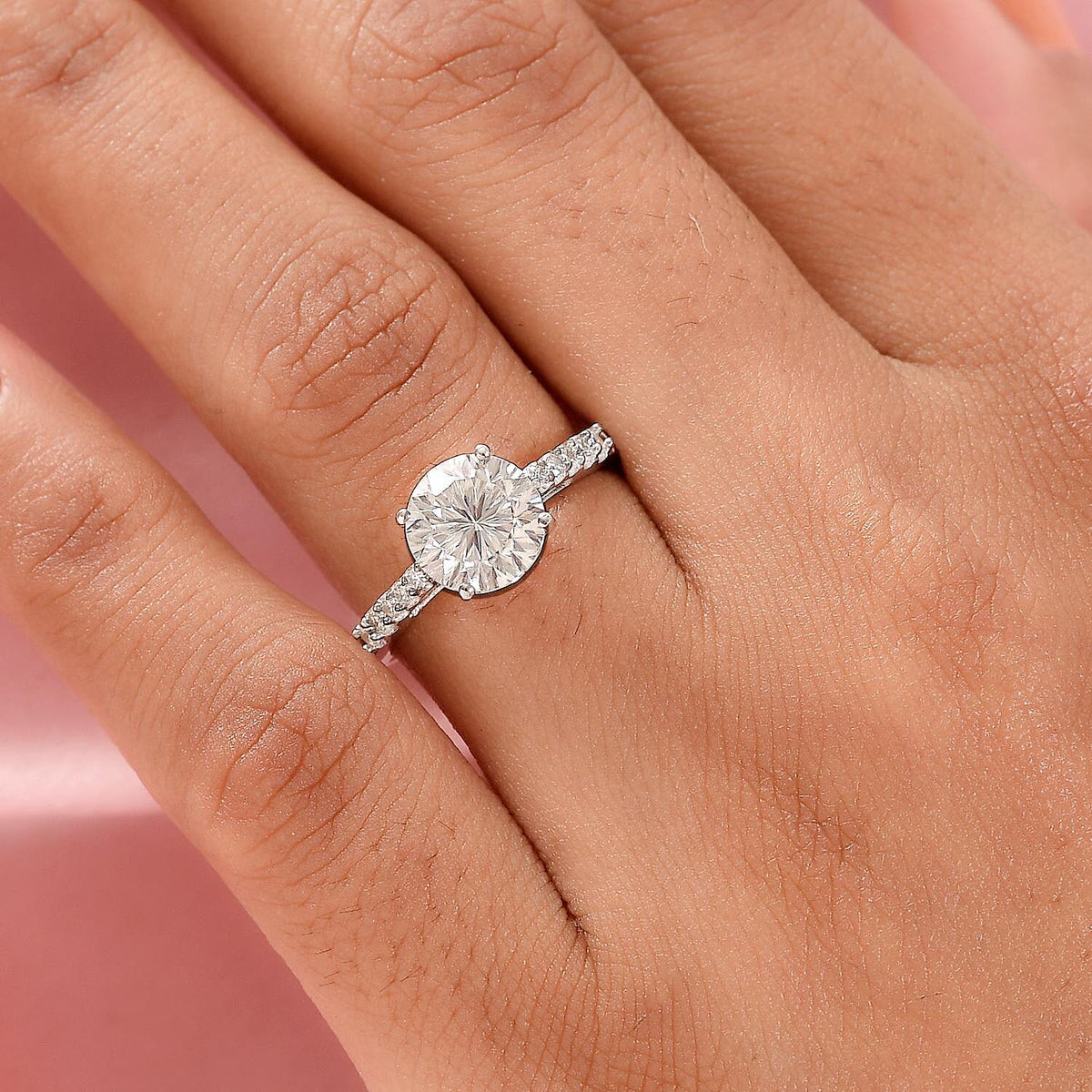 Moissanite Ring in Platinum Overlay Sterling Silver 2.287 Ct. 7189856 3