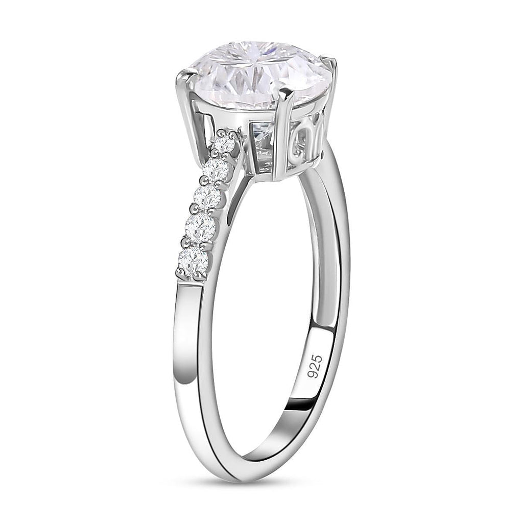 Moissanite Ring in Platinum Overlay Sterling Silver 2.287 Ct.