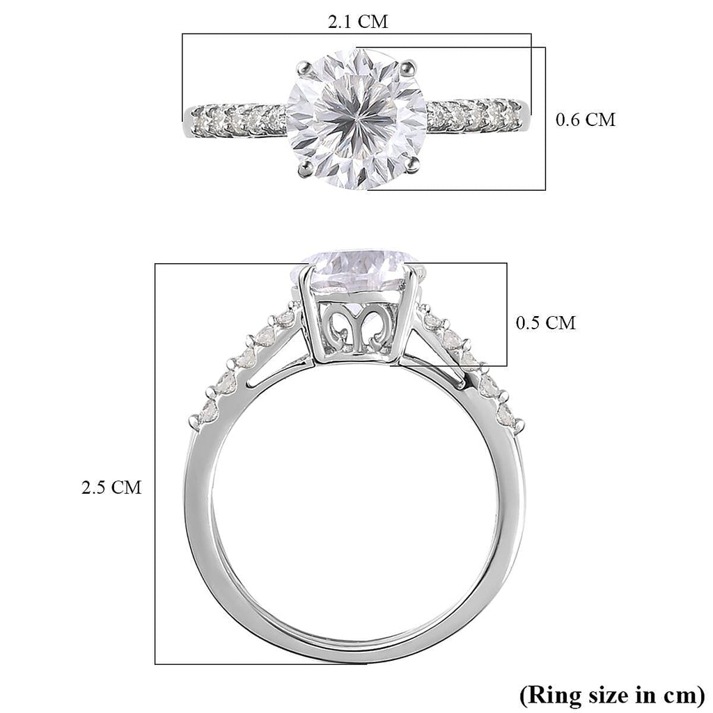 Moissanite Ring in Platinum Overlay Sterling Silver 2.287 Ct.