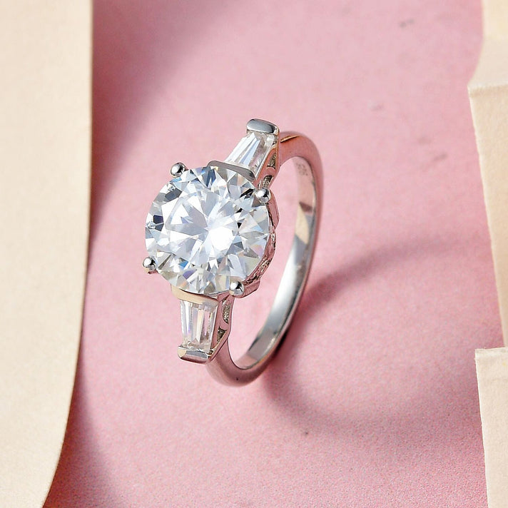 Round Cut Moissanite Art Deco Ring in Platinum Overlay Sterling Silver 3.34 Ct. 7267582 2