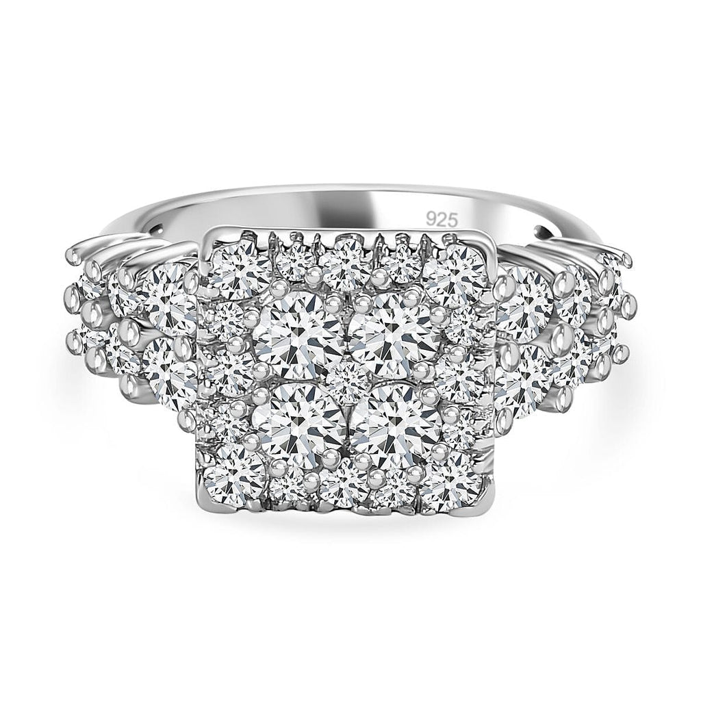 Moissanite Boat Ring in Platinum Overlay Sterling Silver 2.04 Ct