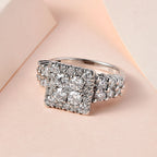 Moissanite Boat Ring in Platinum Overlay Sterling Silver 2.04 Ct