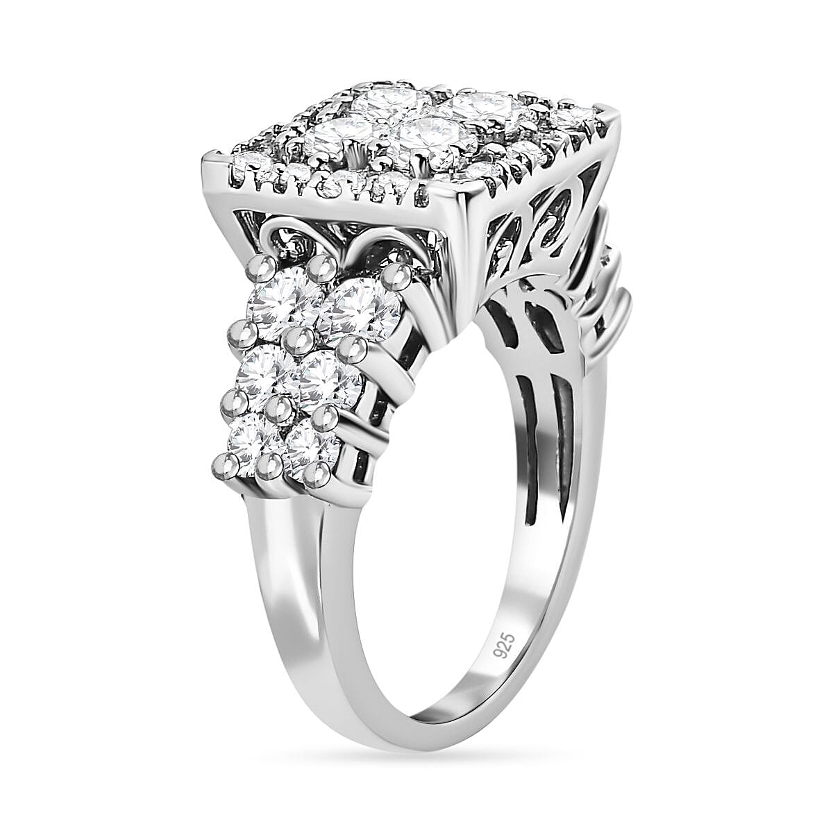 Moissanite Boat Ring in Platinum Overlay Sterling Silver 2.04 Ct 7573383 3