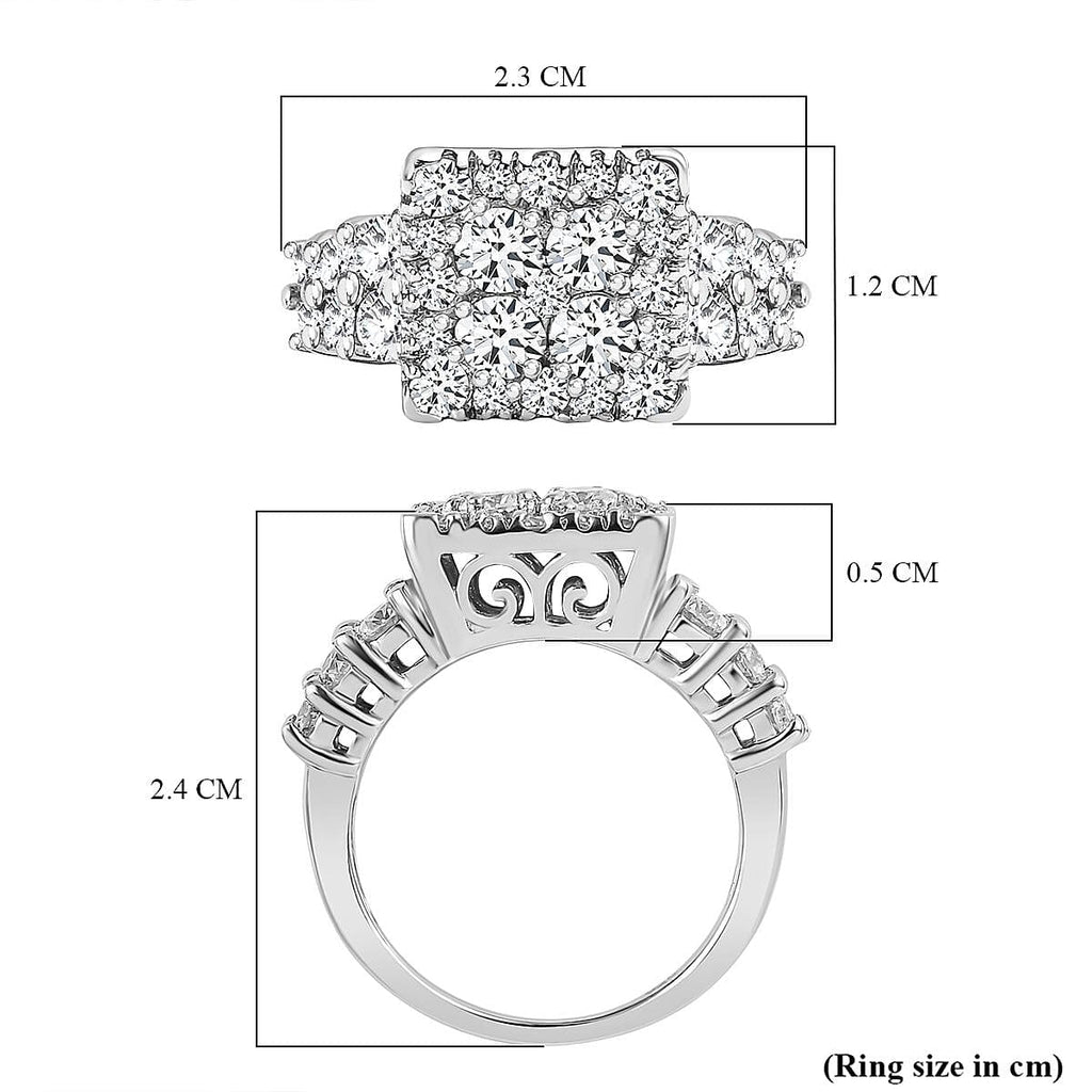 Moissanite Boat Ring in Platinum Overlay Sterling Silver 2.04 Ct