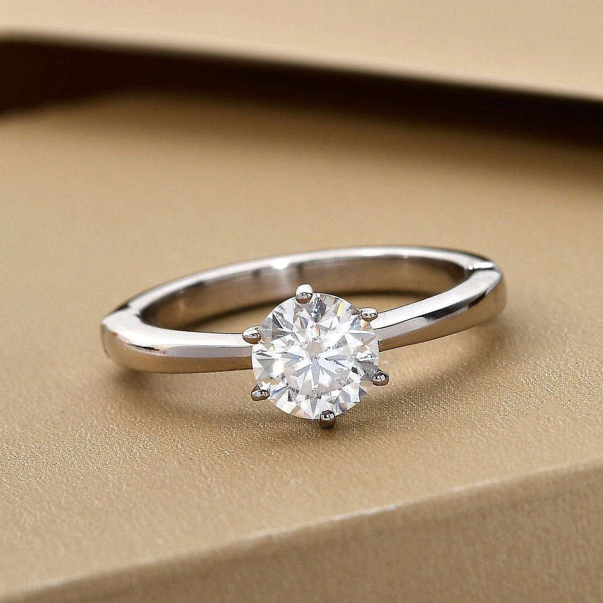 Moissanite Openable Solitaire Ring in Sterling Silver with Platinum Plating 7043778 2