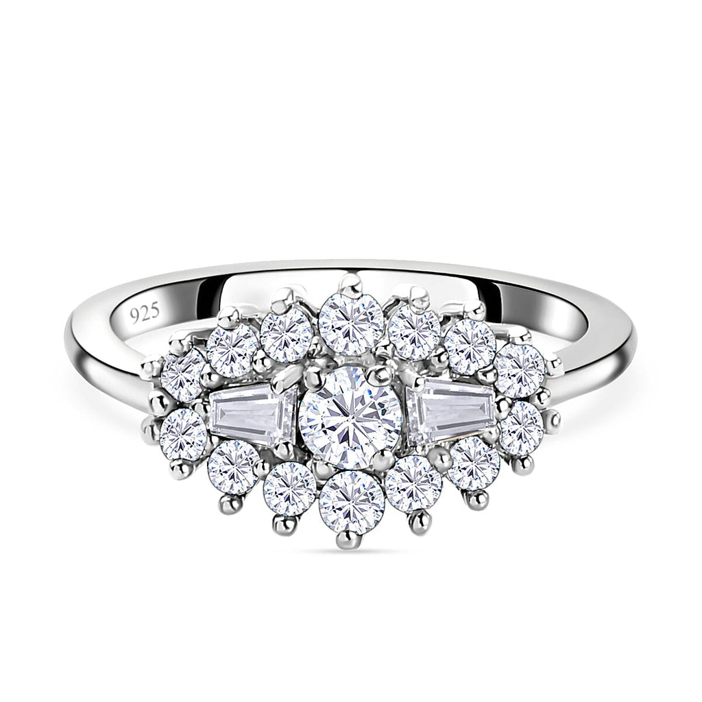 Moissanite Boat Ring in Platinum Overlay Sterling Silver