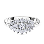 Moissanite Boat Ring in Platinum Overlay Sterling Silver