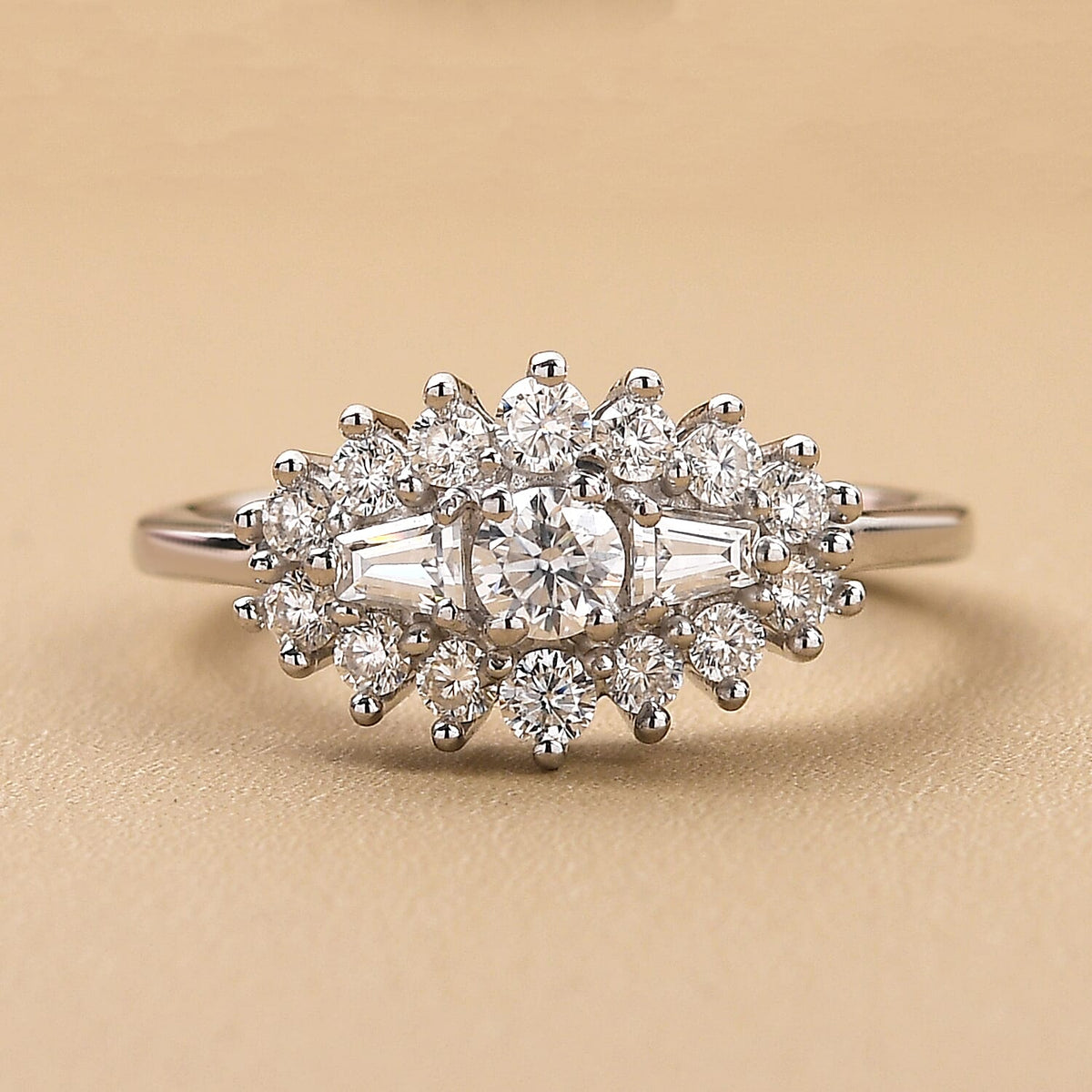 Moissanite Boat Ring in Platinum Overlay Sterling Silver 7168895 1
