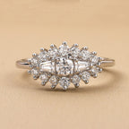 Moissanite Boat Ring in Platinum Overlay Sterling Silver