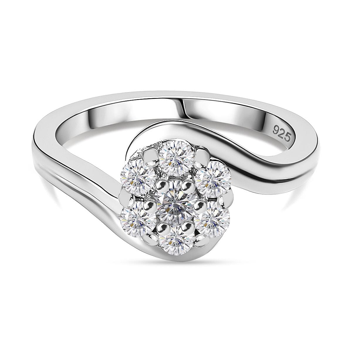 Moissanite Ring in Platinum Overlay Sterling Silver V32638928 6