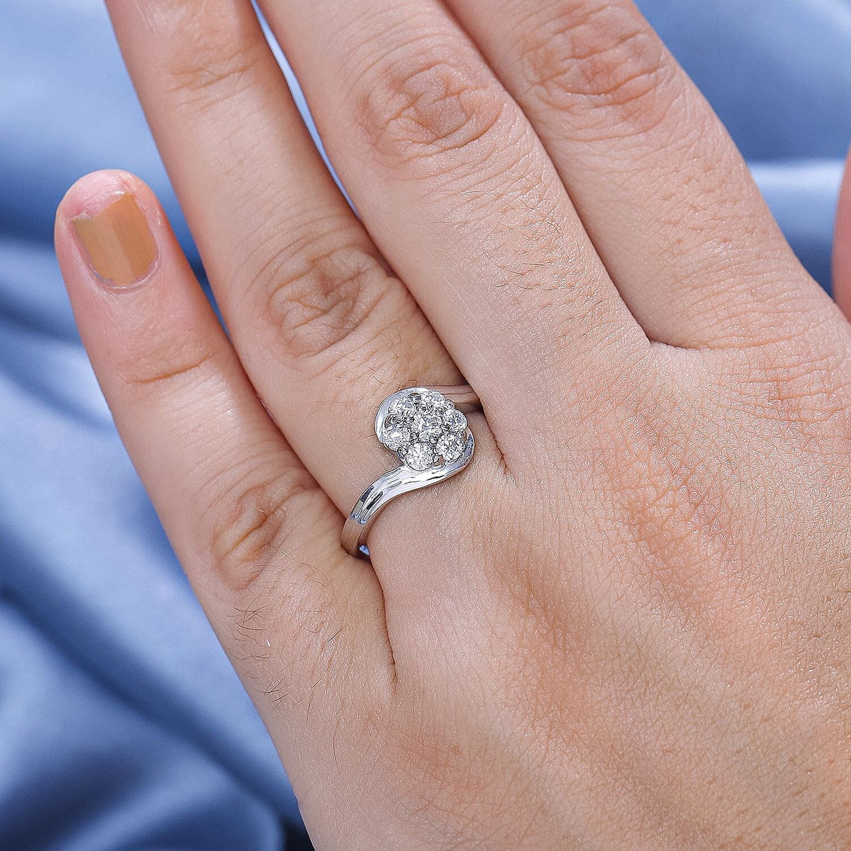 Moissanite Ring in Platinum Overlay Sterling Silver V32638928 8