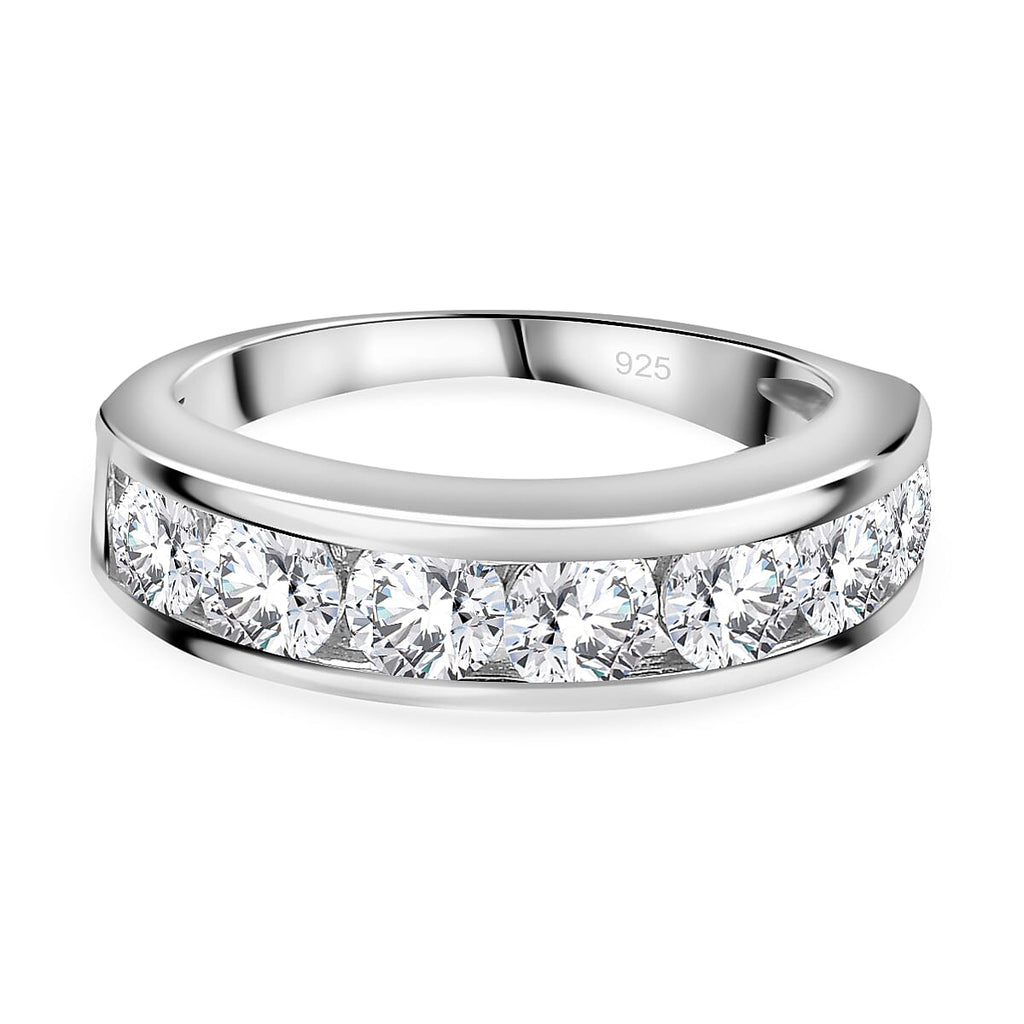 Moissanite Half Eternity Ring in Rhodium Overlay Sterling Silver 1.68 Ct