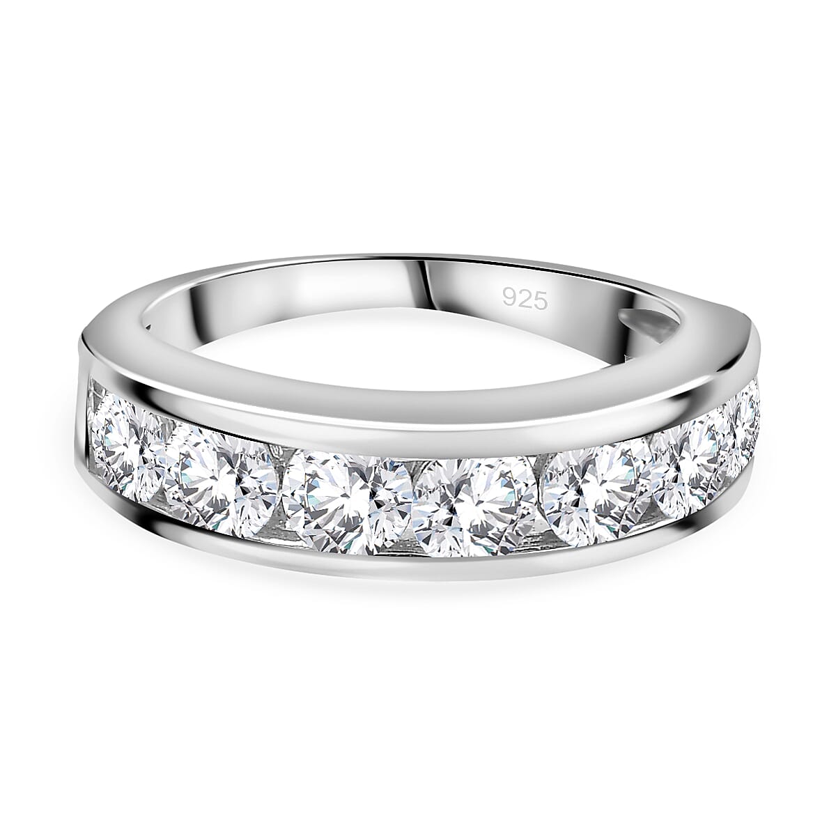 Moissanite Half Eternity Ring in Rhodium Overlay Sterling Silver 1.68 Ct 7783966 0