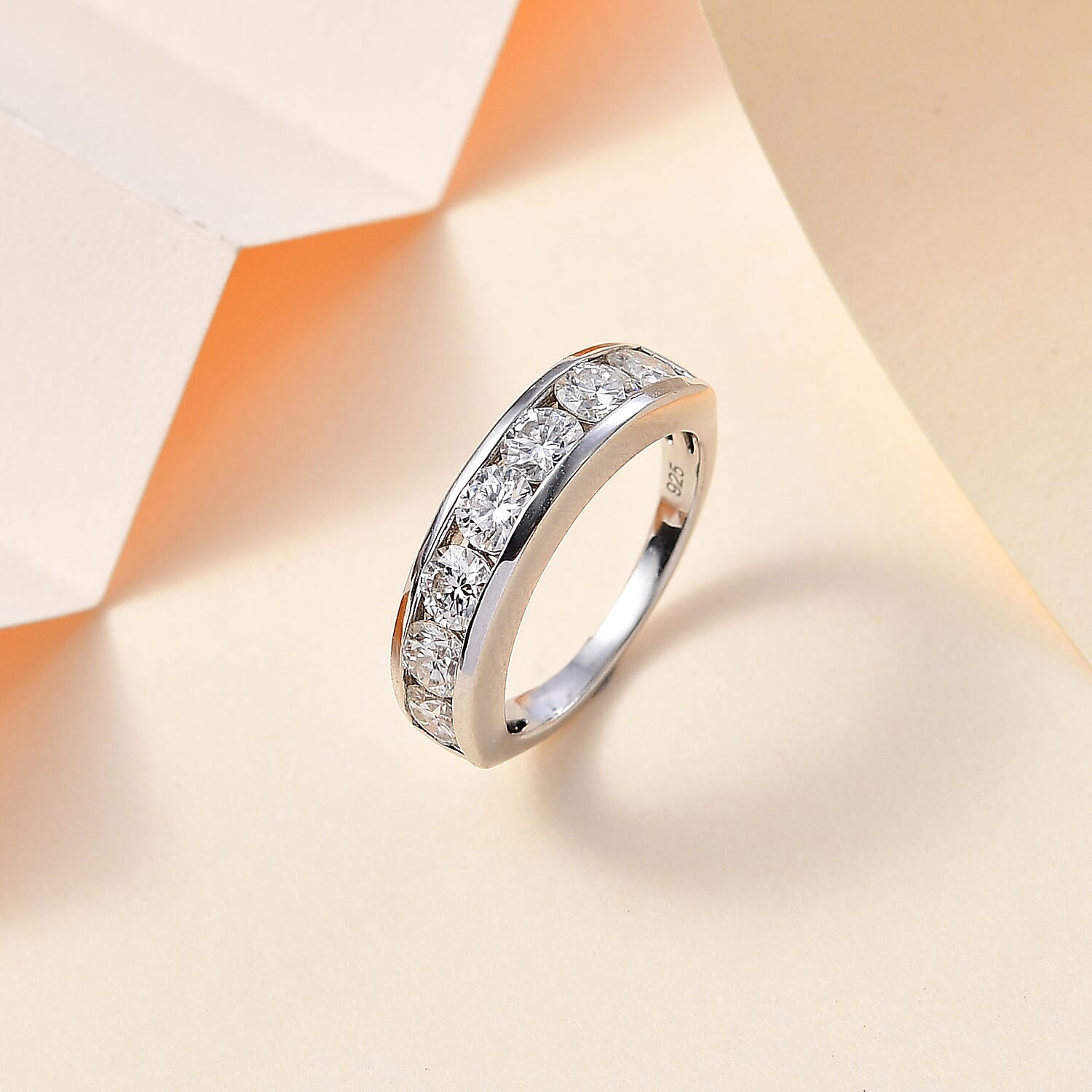 Moissanite Half Eternity Ring in Rhodium Overlay Sterling Silver 1.68 Ct 7783966 1