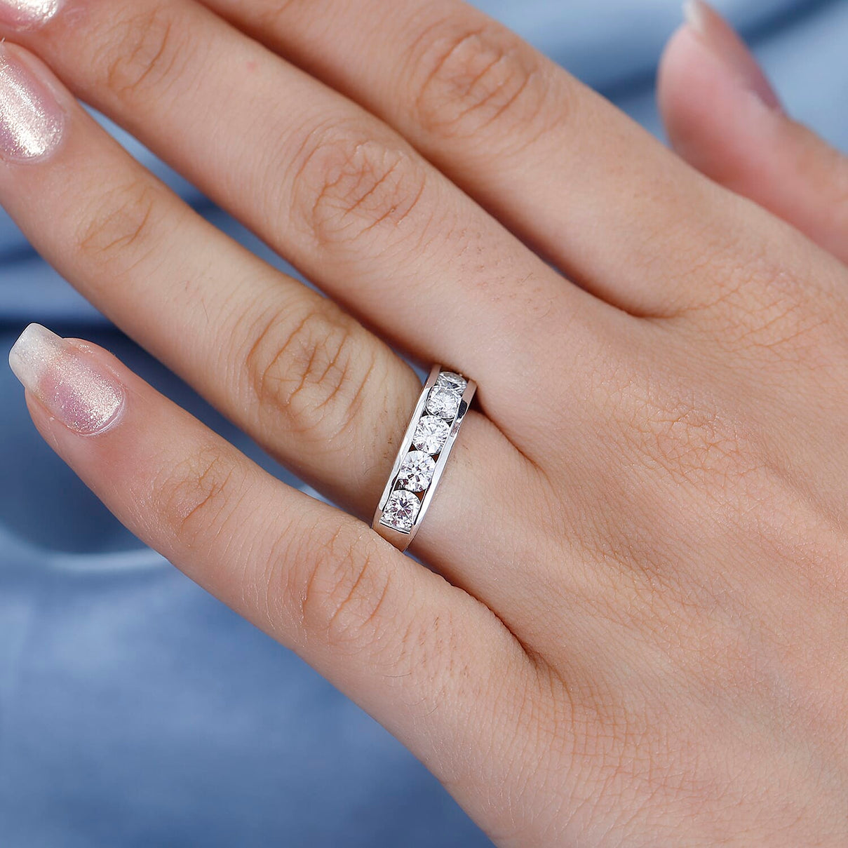 Moissanite Half Eternity Ring in Rhodium Overlay Sterling Silver 1.68 Ct 7783966 2