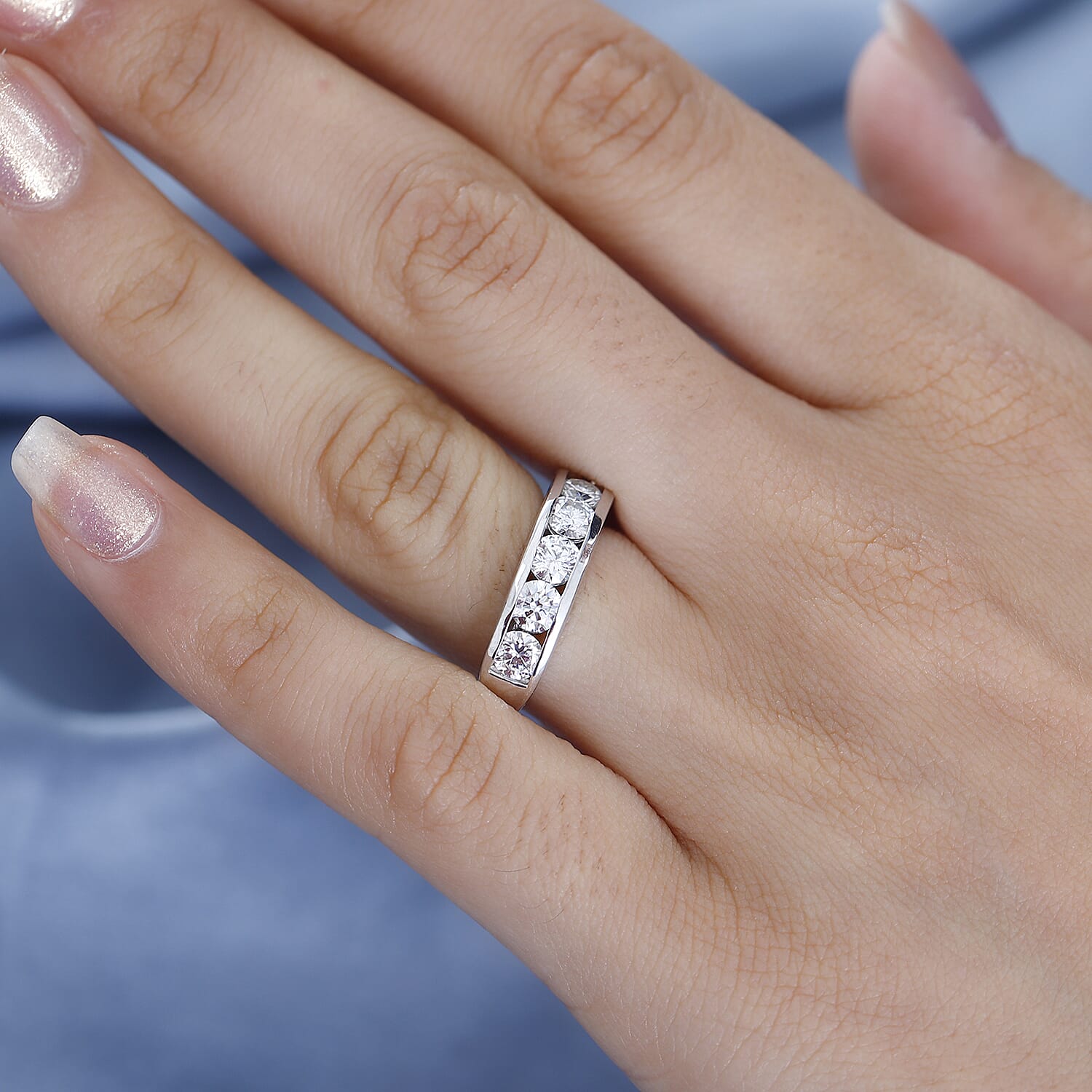 Moissanite Half Eternity Ring in Rhodium Overlay Sterling Silver 1.68 Ct 7783966 2