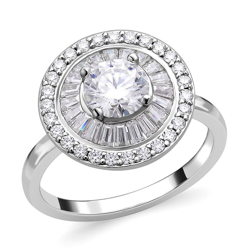 Moissanite Ring (100 Facets) in Rhodium Overlay Sterling Silver 2.09 Ct