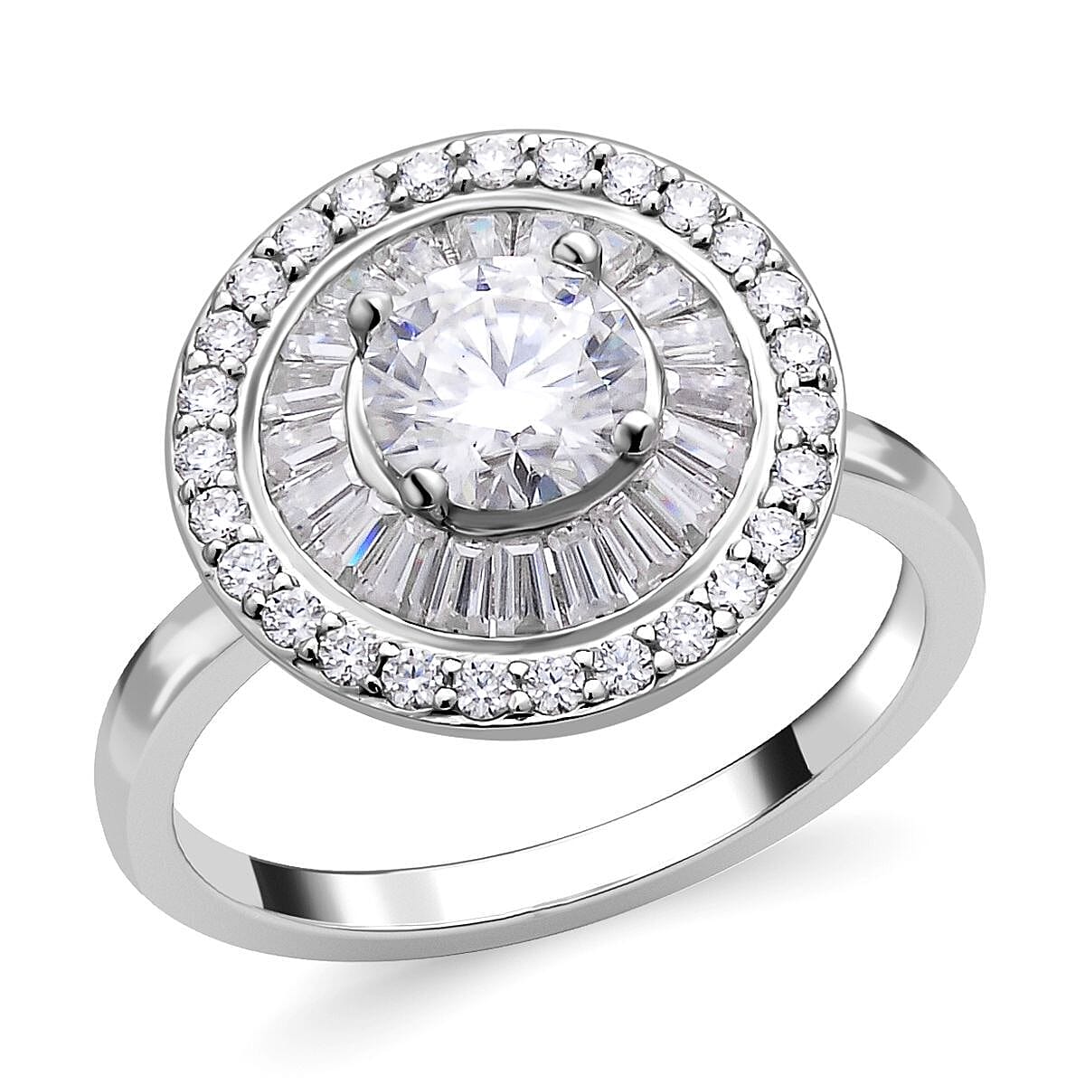 Moissanite Ring (100 Facets) in Rhodium Overlay Sterling Silver 2.09 Ct 7322785 6