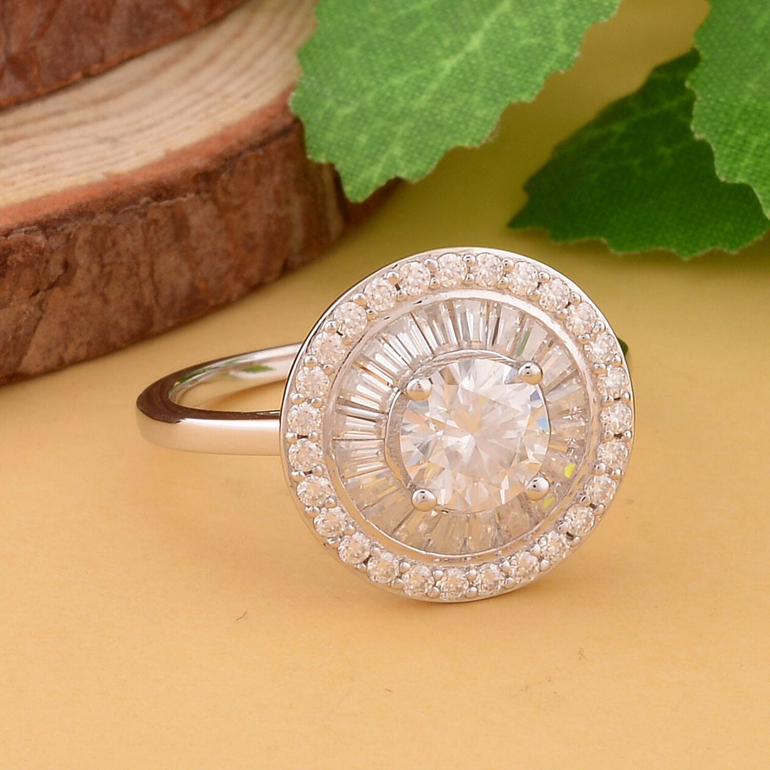 Moissanite Ring (100 Facets) in Rhodium Overlay Sterling Silver 2.09 Ct 7322785 7