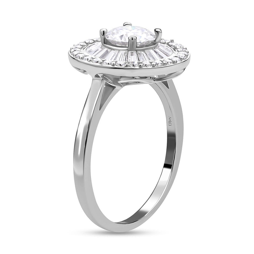 Moissanite Ring (100 Facets) in Rhodium Overlay Sterling Silver 2.09 Ct