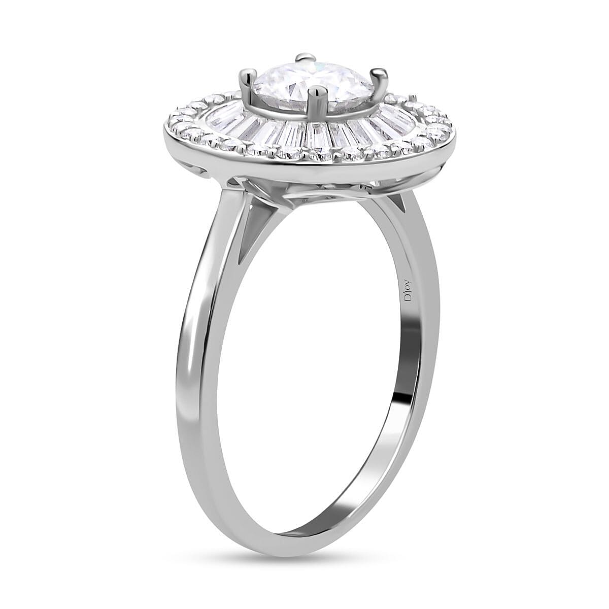 Moissanite Ring (100 Facets) in Rhodium Overlay Sterling Silver 2.09 Ct 7322785 9
