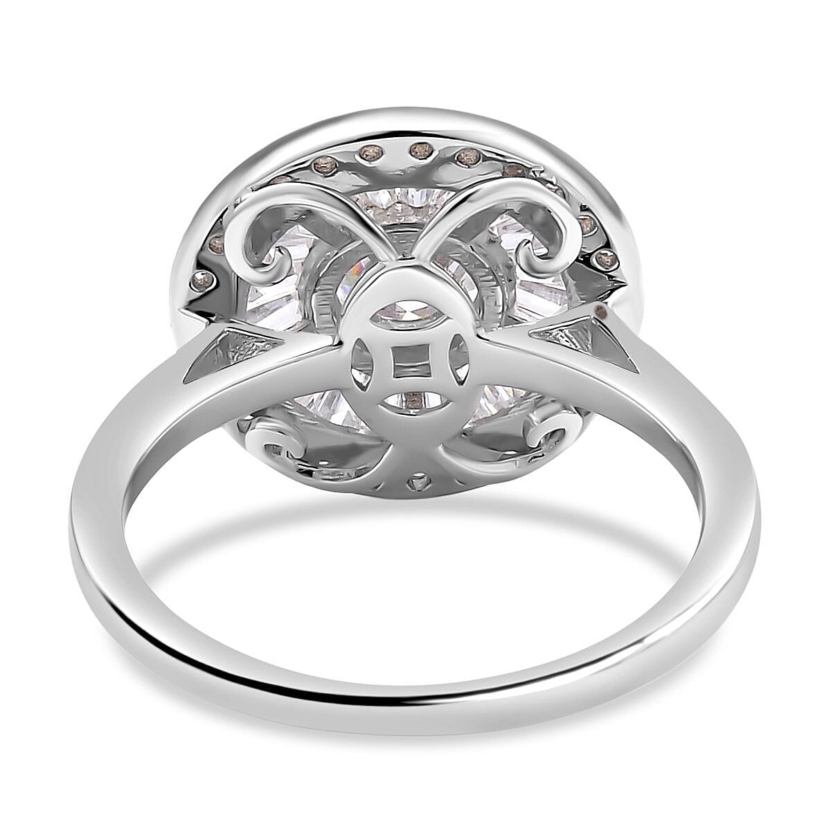 Moissanite Ring (100 Facets) in Rhodium Overlay Sterling Silver 2.09 Ct 7322785 10
