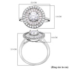 Moissanite Ring (100 Facets) in Rhodium Overlay Sterling Silver 2.09 Ct