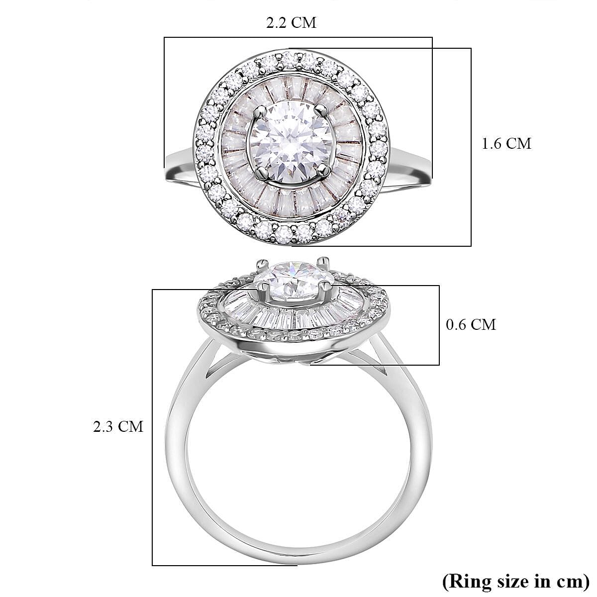 Moissanite Ring (100 Facets) in Rhodium Overlay Sterling Silver 2.09 Ct 7322785 11