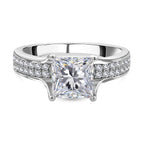 Moissanite (Princess Cut) Ring in Rhodium Overlay Sterling Silver 2.35 Ct.