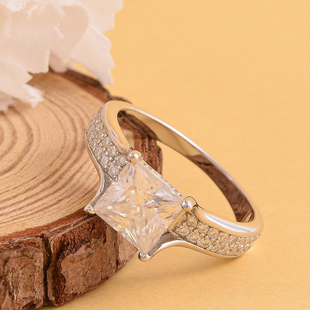 Moissanite (Princess Cut) Ring in Rhodium Overlay Sterling Silver 2.35 Ct.