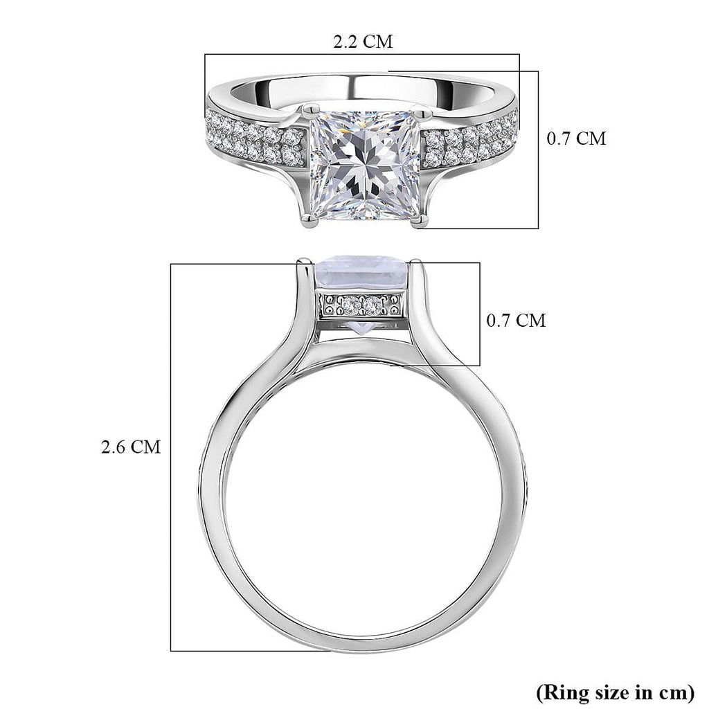 Moissanite (Princess Cut) Ring in Rhodium Overlay Sterling Silver 2.35 Ct.