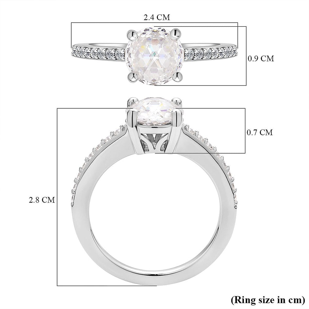 Moissanite Ring in Rhodium Overlay Sterling Silver 2.02 Ct.