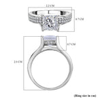 Moissanite (Princess Cut) Ring in Rhodium Overlay Sterling Silver 2.35 Ct.