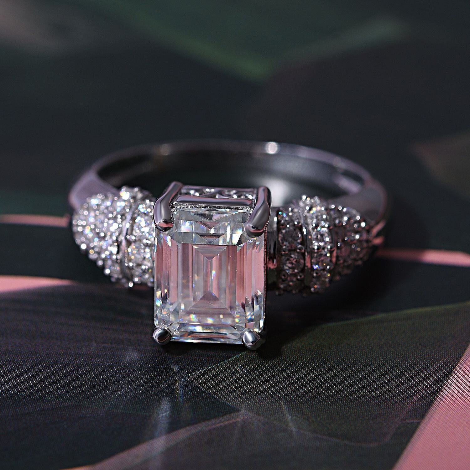 Moissanite Ring in Rhodium Overlay Sterling Silver 2.90 Ct. 7389603 7