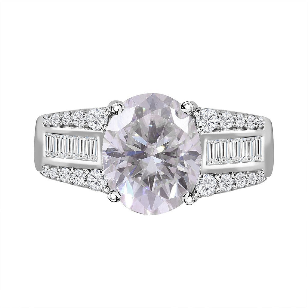 Moissanite Ring in Rhodium Overlay Sterling Silver 3.29 Ct