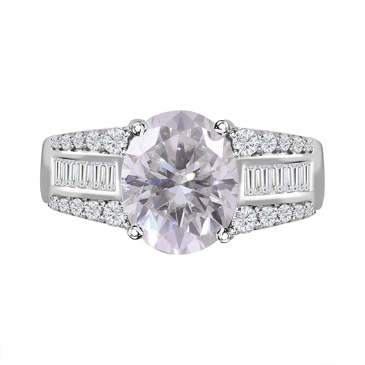 Moissanite Ring in Rhodium Overlay Sterling Silver 3.29 Ct 7362887 0