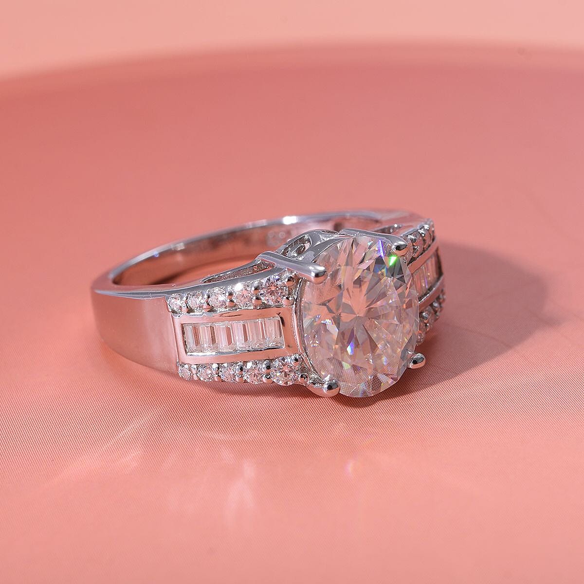 Moissanite Ring in Rhodium Overlay Sterling Silver 3.29 Ct 7362887 2