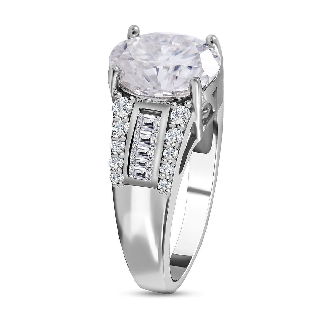 Moissanite Ring in Rhodium Overlay Sterling Silver 3.29 Ct