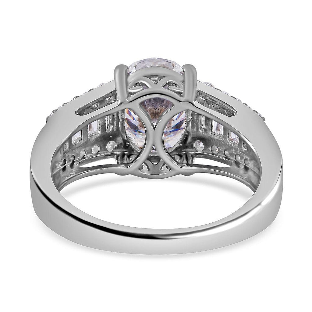 Moissanite Ring in Rhodium Overlay Sterling Silver 3.29 Ct