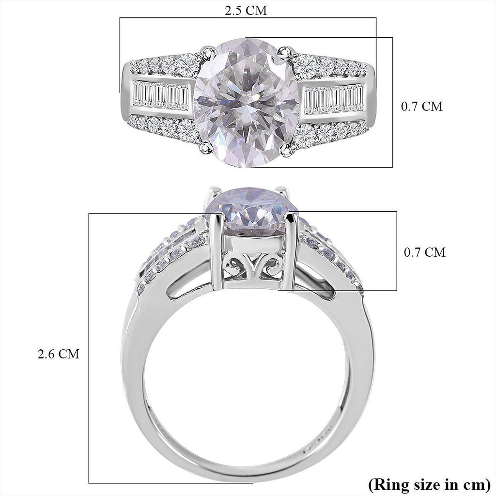 Moissanite Ring in Rhodium Overlay Sterling Silver 3.29 Ct