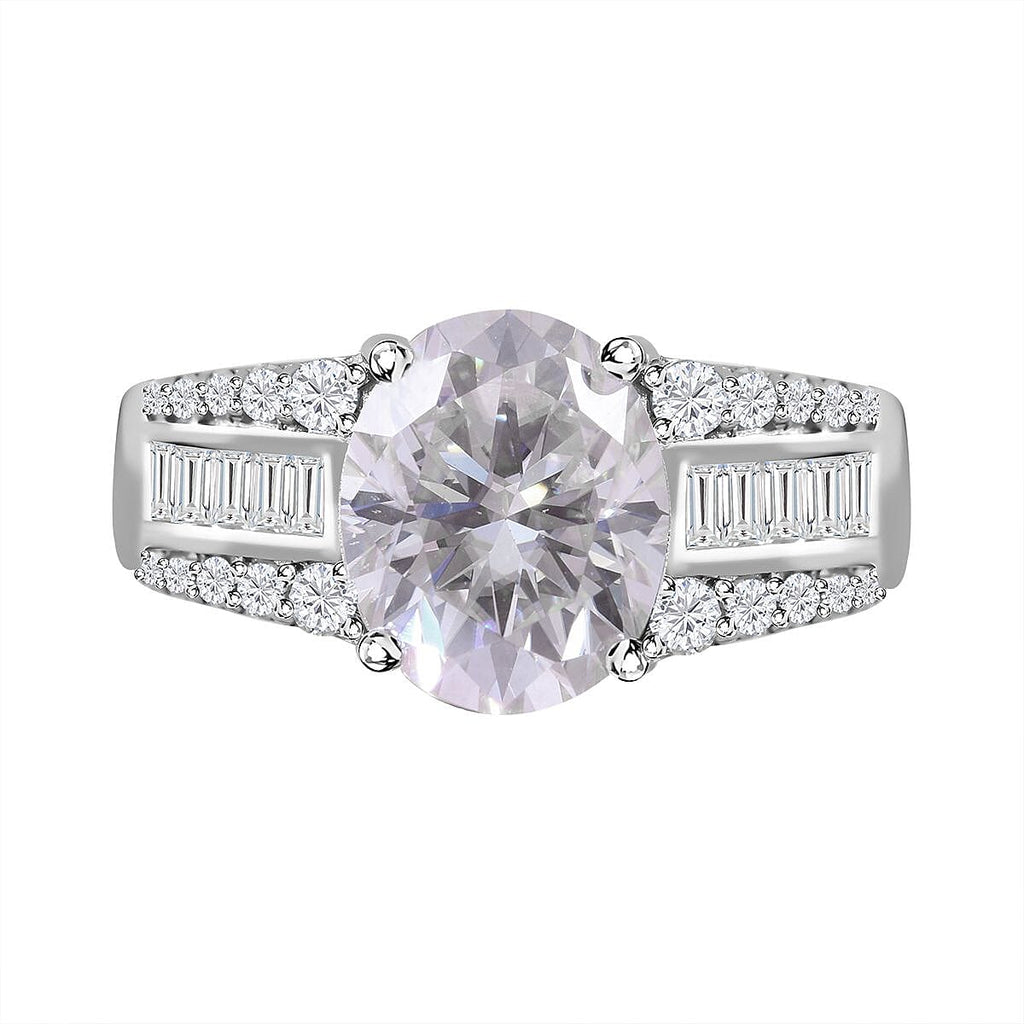 Moissanite Ring in Rhodium Overlay Sterling Silver 3.29 Ct