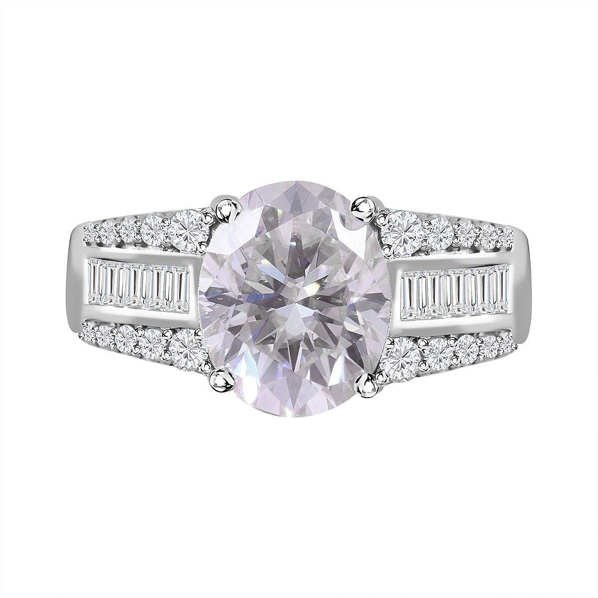Moissanite Ring in Rhodium Overlay Sterling Silver 3.29 Ct 7362887 1