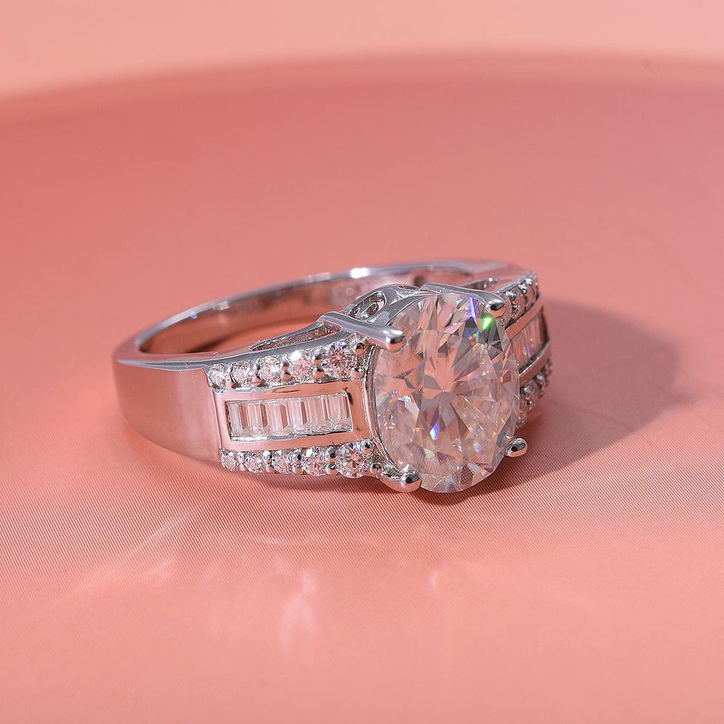 Moissanite Ring in Rhodium Overlay Sterling Silver 3.29 Ct