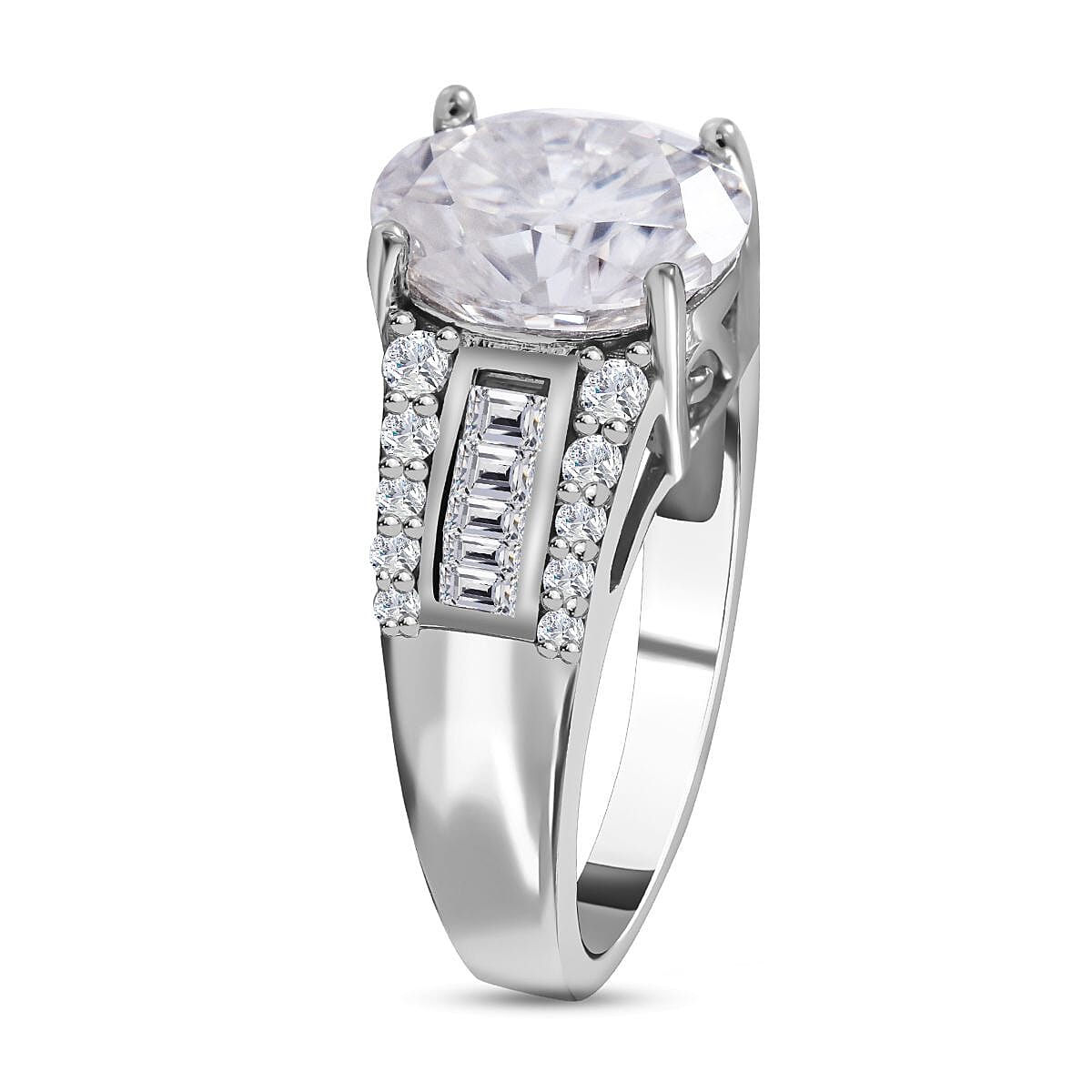 Moissanite Ring in Rhodium Overlay Sterling Silver 3.29 Ct 7362887 7