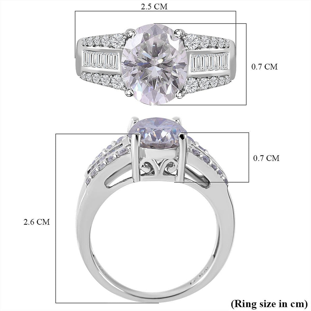 Moissanite Ring in Rhodium Overlay Sterling Silver 3.29 Ct